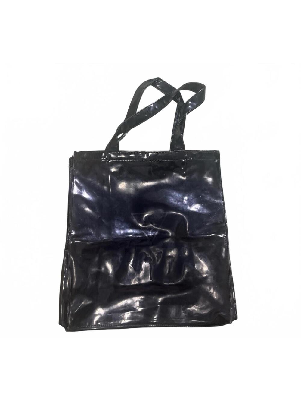 Vintage GUESS Black Vinyl Tote Shoulder Bag with Iconic Triangle Logo Medium